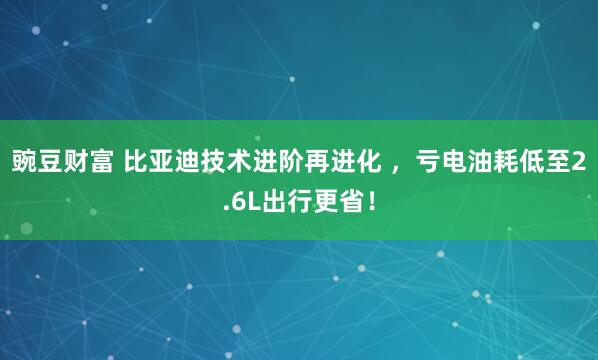 豌豆财富 比亚迪技术进阶再进化 ，亏电油耗低至2.6L出行更省！